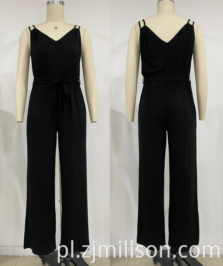 Suspended V Neck Waist Strap Straight Tube Jumpsuit